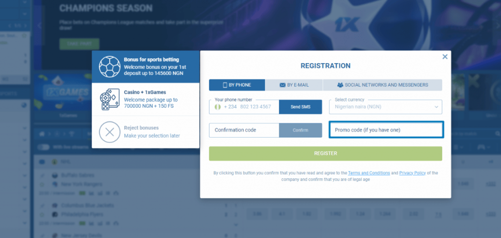 Registration with 1xBet Promo Code